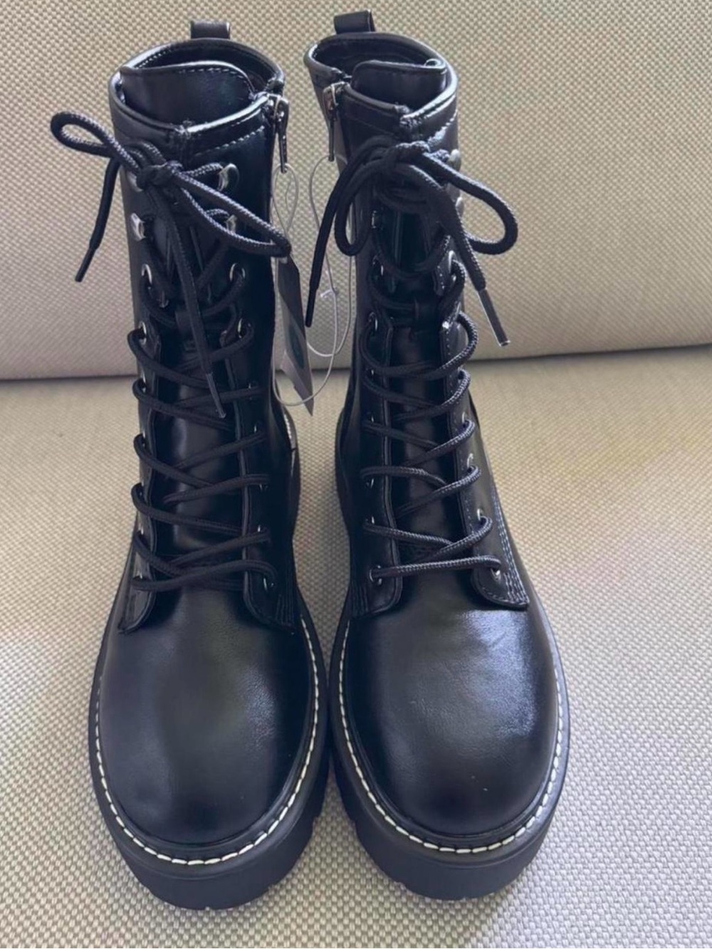 wild fable Black Lace-Up Combat Platform Boots